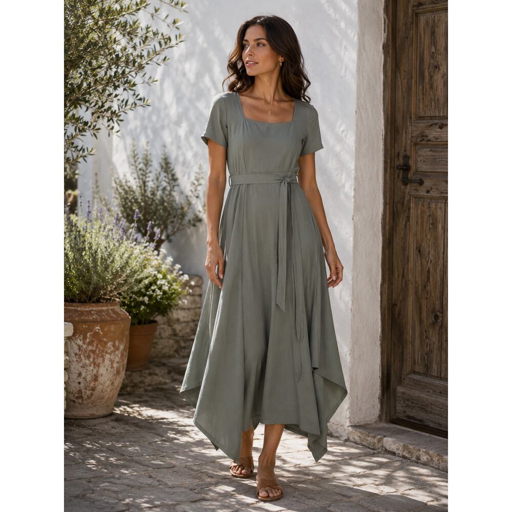 Club Monaco Quiet Luxury Maxi Dress Womens Large Minimalist Office Siren Belted